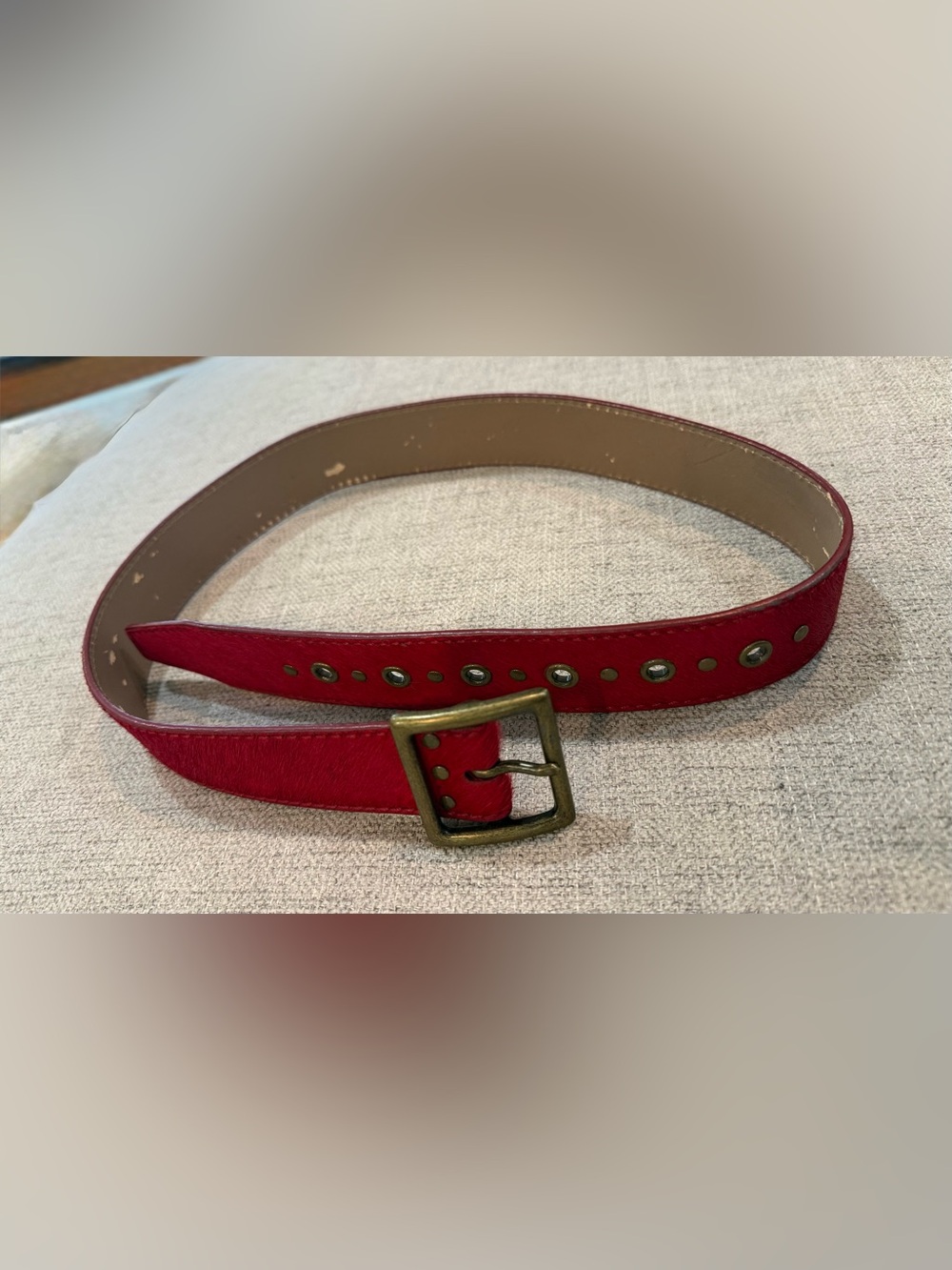 Classic Red Leather Women's Belt with Brass Buckle